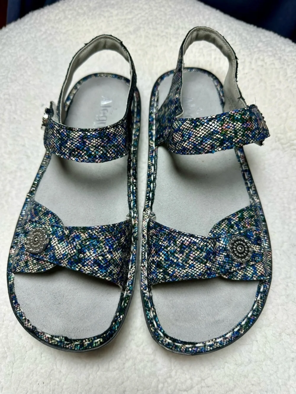 Alegria Vienna Multicolor Blue Patterned Slingback Sandals size 38 US 7.5-8